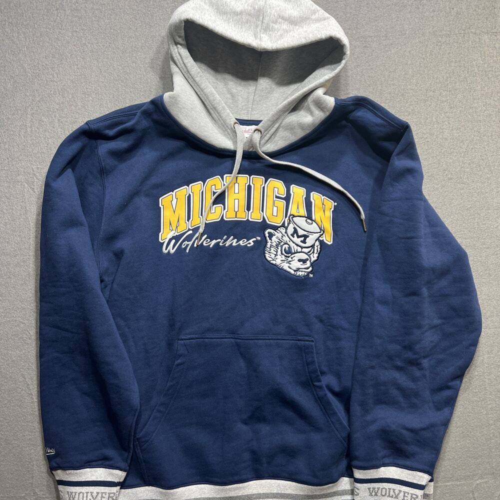 Mitchell & Ness Michigan Wolverines Navy Arched Fleece Pullover Hoodie Size XL - Picture 7 of 16